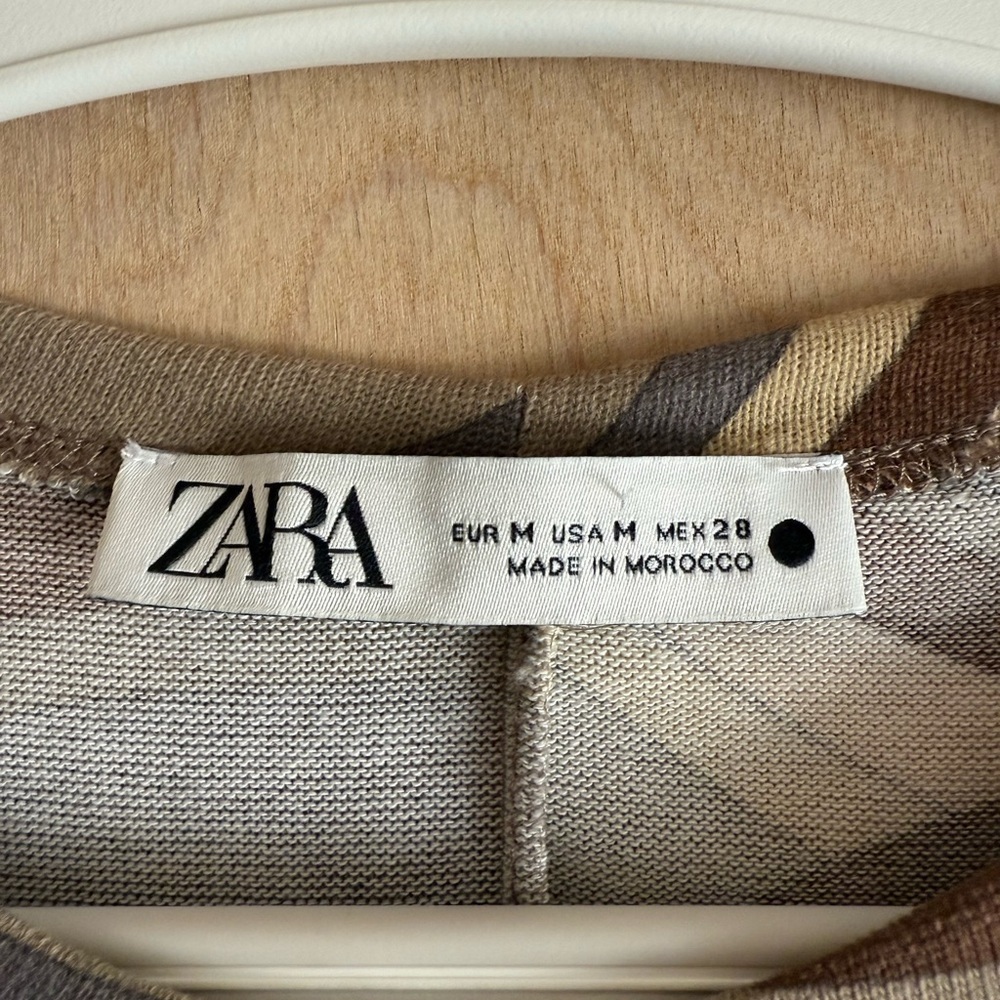 Zara Retro Abstract Print Midi Dress M Brown Gray Long Sleeve Stretch Jersey EUC - Picture 5 of 11